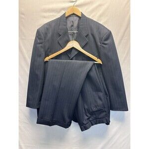 Milano Moda Men’s 2 Piece Navy Blue Pinstripe Suit 42R 4 Button Cuffed Pleated